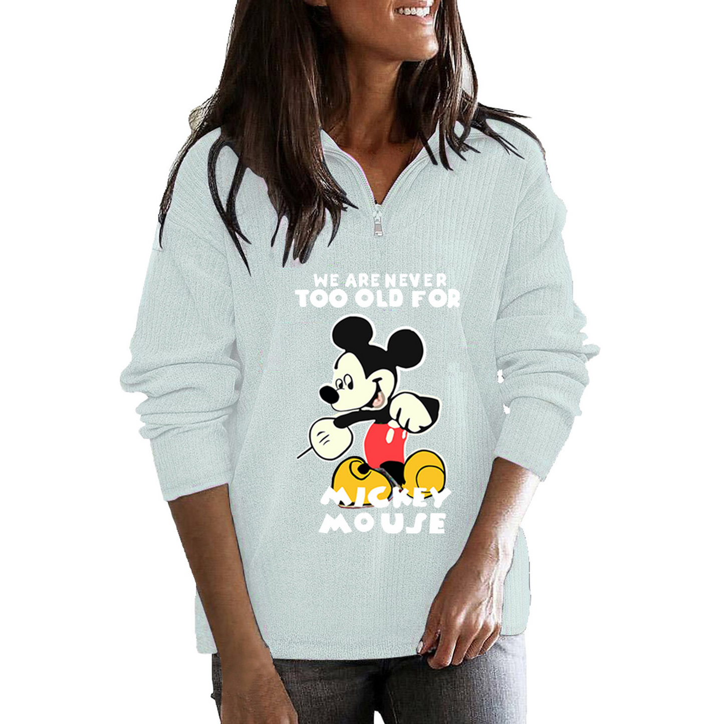 2020 New Autumn And Winter Plus Size Stand-up Collar Zipper Long Sleeve Printed Tops