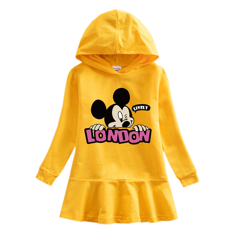 2020 Little Girl's Autumn And Winter Hoodie Dress Printing B