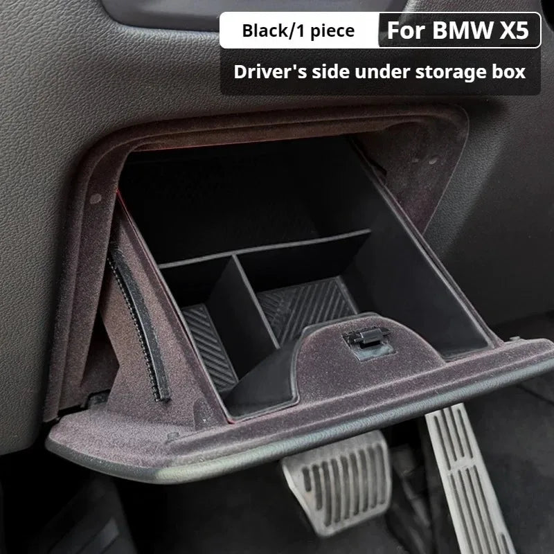 Car Under Driver Storage Box Silicone Driver Storage Box Organizer Tray For BMW X5 G05 2019-2026 Interior Accessories