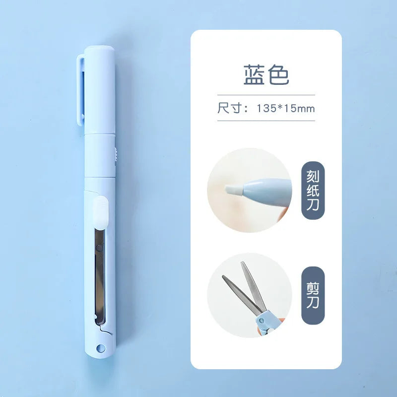 Mini Portable Pen Shape Scissors Creative Safe Folding Scissors DIY Multifunction Paper-Cutting Art Tool School Office Supplies