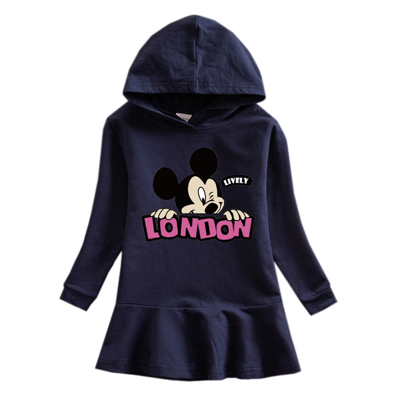 2020 Little Girl's Autumn And Winter Hoodie Dress Printing B