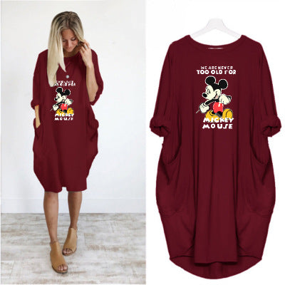 2020 new autumn and winter plus size printed dress B With Pocket