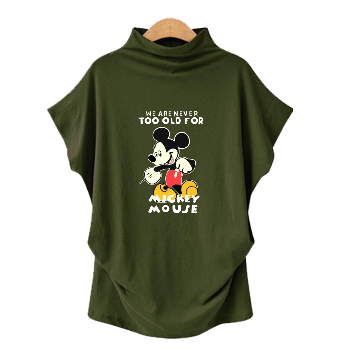 2020 new plus size turtleneck bat short sleeve printed tops