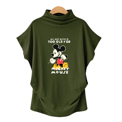 2020 new plus size turtleneck bat short sleeve printed tops