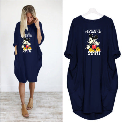 2020 new autumn and winter plus size printed dress B With Pocket