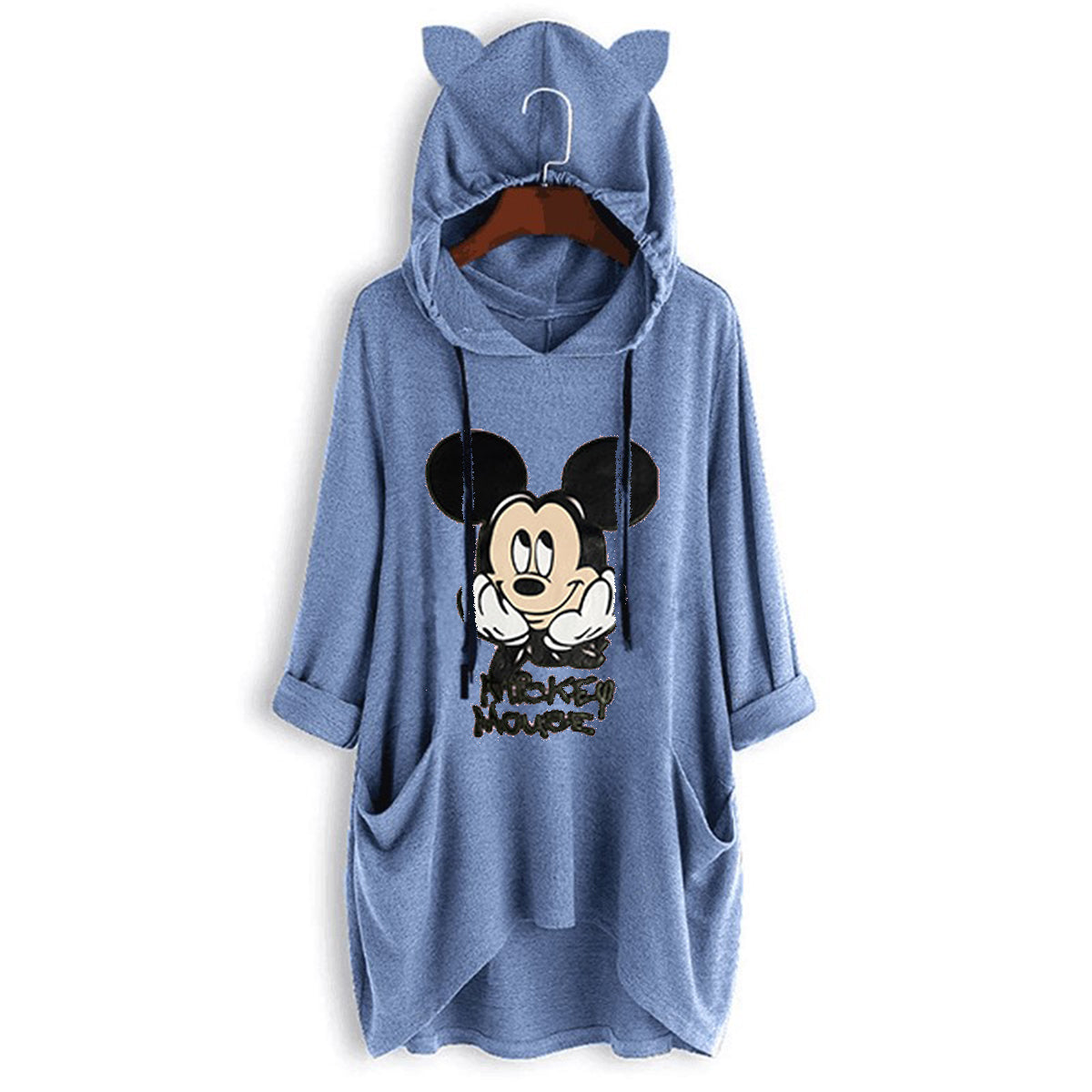 2020 New Plus Size Long Sleeve Hooded Loose T-Shirt With Pocket