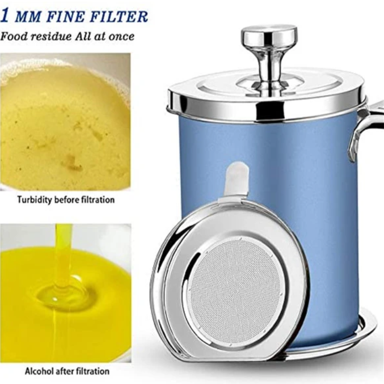 2L Stainless Steel Oil Strainer Storage Can