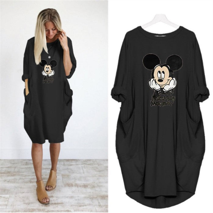 2020 New Autumn And Winter Plus Size Printed Dress A With Pocket