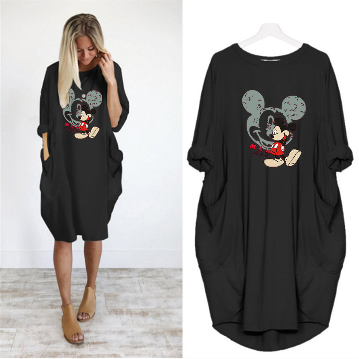 2020 New Autumn And Winter Plus Size Printed Dress C With Pocket