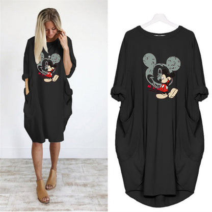 2020 New Autumn And Winter Plus Size Printed Dress C With Pocket
