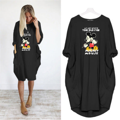 2020 new autumn and winter plus size printed dress B With Pocket
