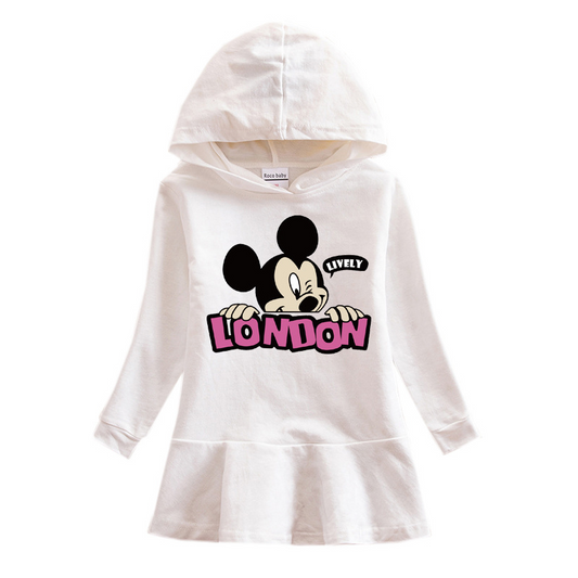 2020 Little Girl's Autumn And Winter Hoodie Dress Printing B