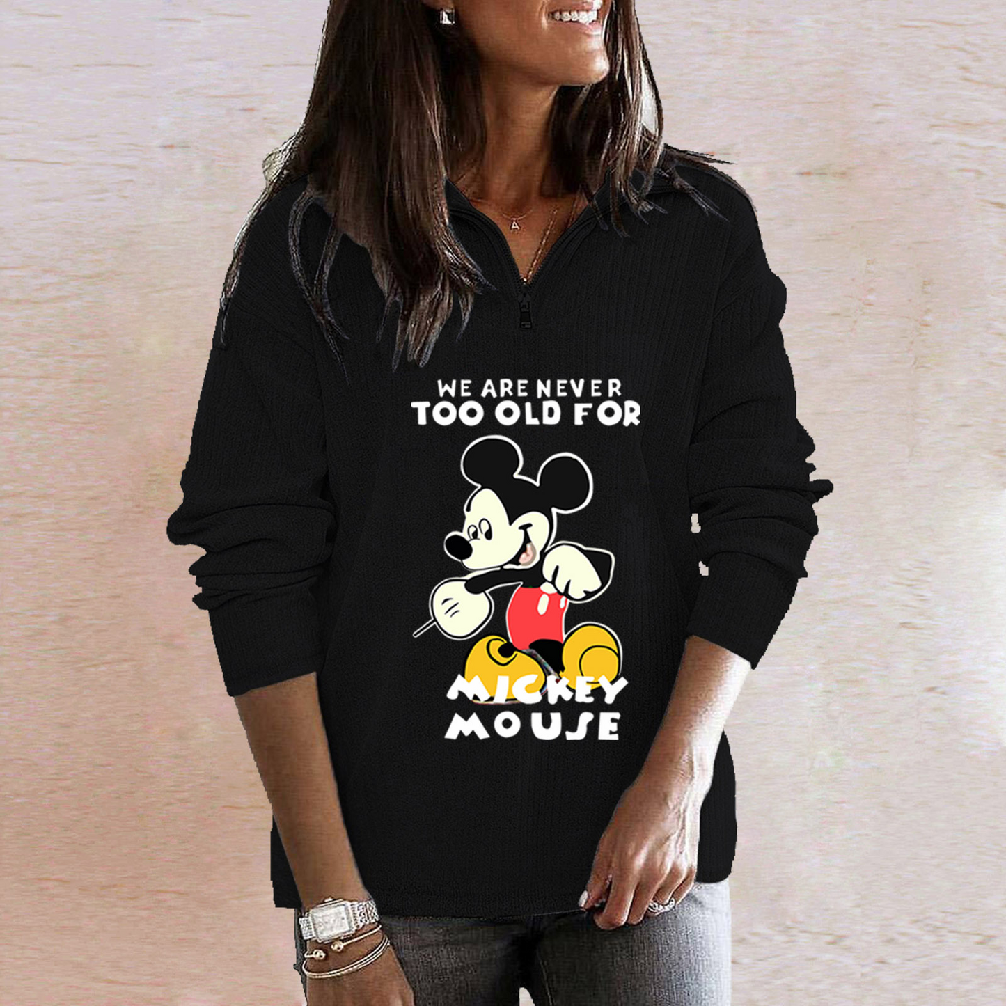 2020 New Autumn And Winter Plus Size  Stand-up Collar Zipper Long Sleeve Printed Tops