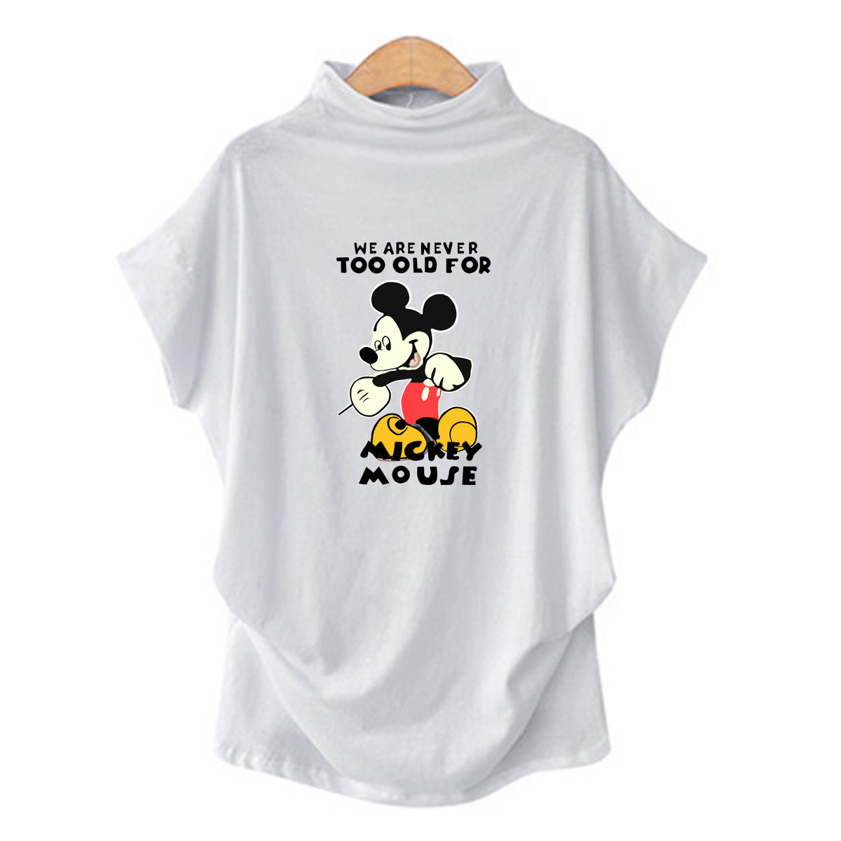 2020 new plus size turtleneck bat short sleeve printed tops