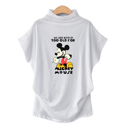 2020 new plus size turtleneck bat short sleeve printed tops