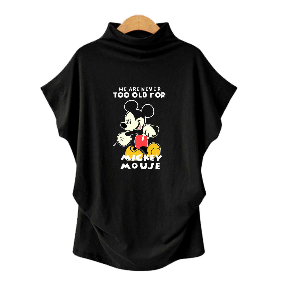 2020 new plus size turtleneck bat short sleeve printed tops