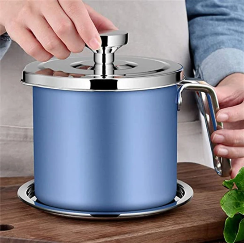 2L Stainless Steel Oil Strainer Storage Can