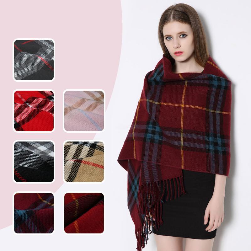 Warm winter Plaid Shawl Wrap With Pockets