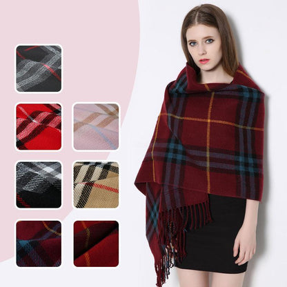 Warm winter Plaid Shawl Wrap With Pockets