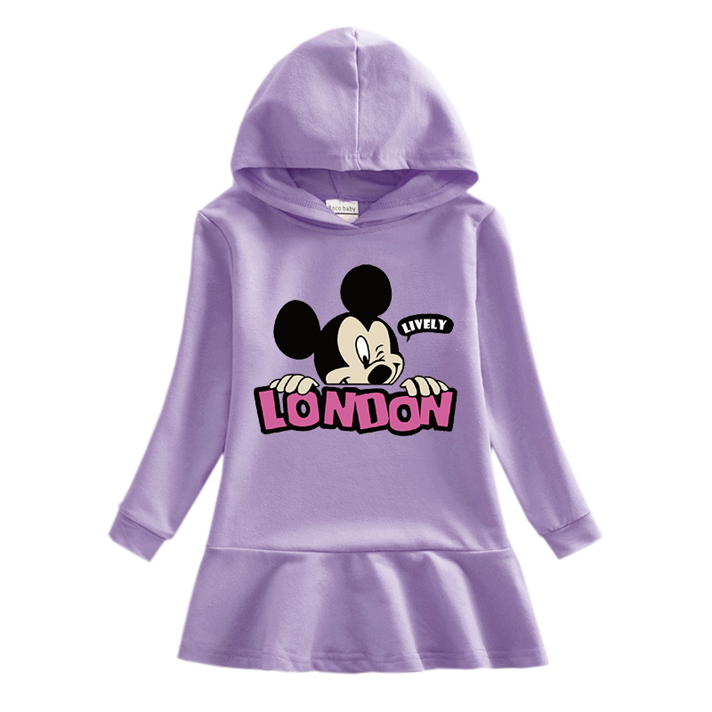 2020 Little Girl's Autumn And Winter Hoodie Dress Printing B