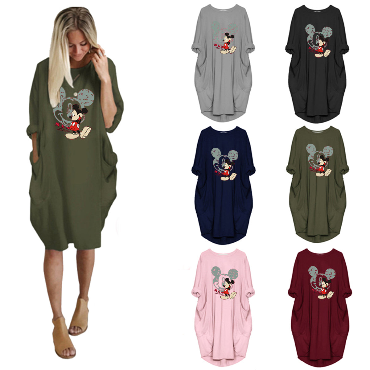 2020 New Autumn And Winter Plus Size Printed Dress C With Pocket
