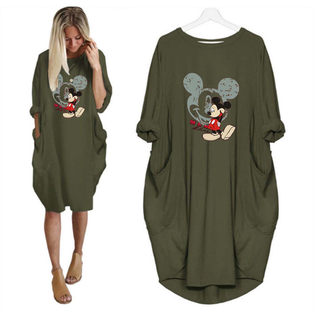 2020 New Autumn And Winter Plus Size Printed Dress C With Pocket