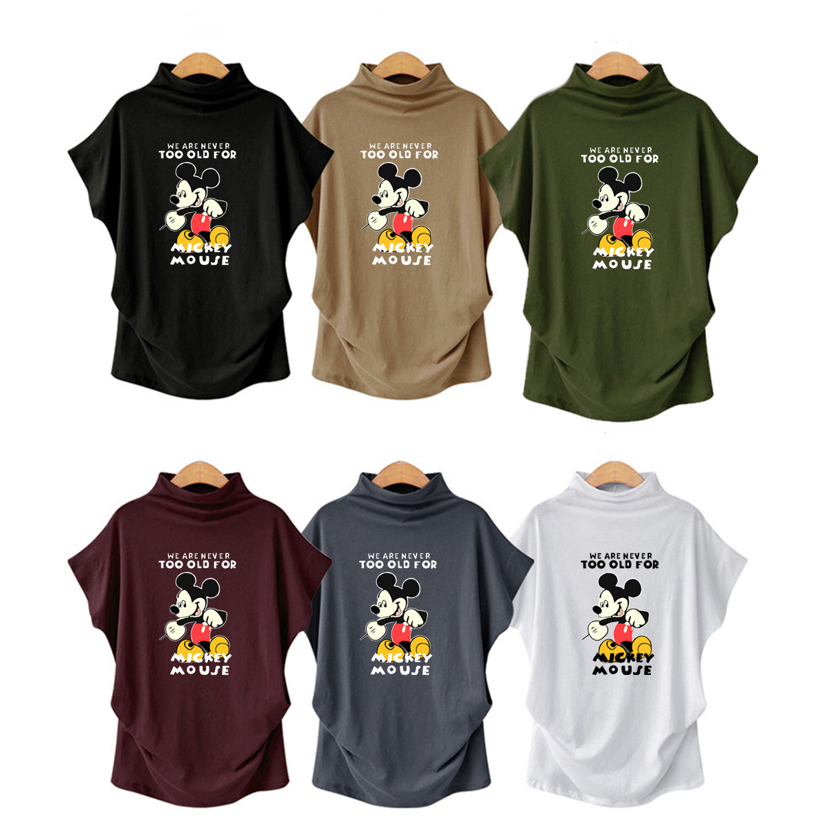 2020 new plus size turtleneck bat short sleeve printed tops