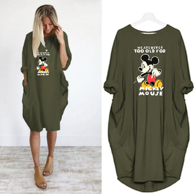 2020 new autumn and winter plus size printed dress B With Pocket