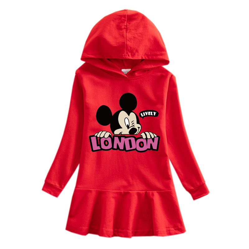 2020 Little Girl's Autumn And Winter Hoodie Dress Printing B