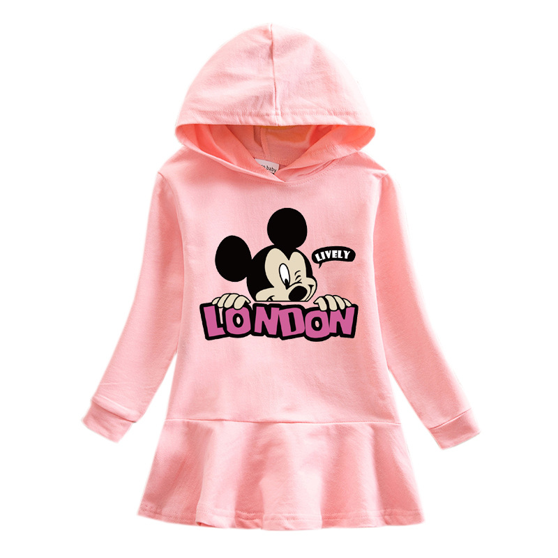 2020 Little Girl's Autumn And Winter Hoodie Dress Printing B