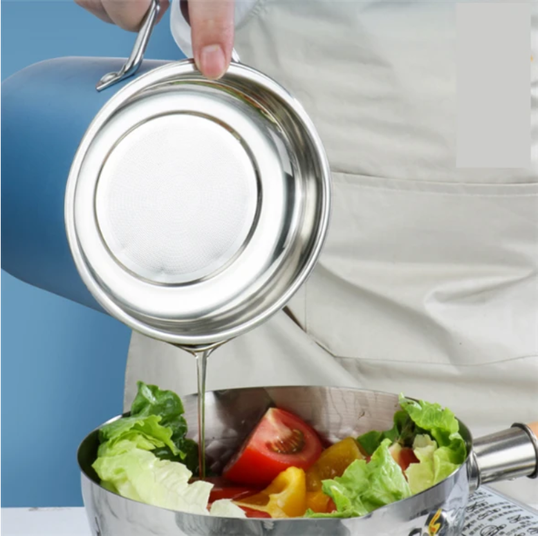 2L Stainless Steel Oil Strainer Storage Can