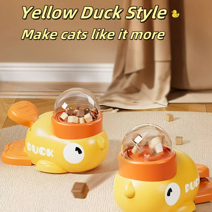 Interactive Cat Feeder Toy, Interactive Cat Toy - No Battery Needed, Manual Press Food Dispenser for All Cats, Duck Design