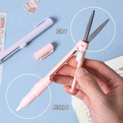 Mini Portable Pen Shape Scissors Creative Safe Folding Scissors DIY Multifunction Paper-Cutting Art Tool School Office Supplies