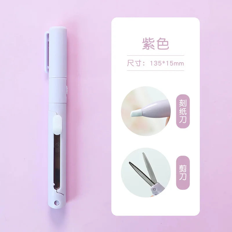 Mini Portable Pen Shape Scissors Creative Safe Folding Scissors DIY Multifunction Paper-Cutting Art Tool School Office Supplies