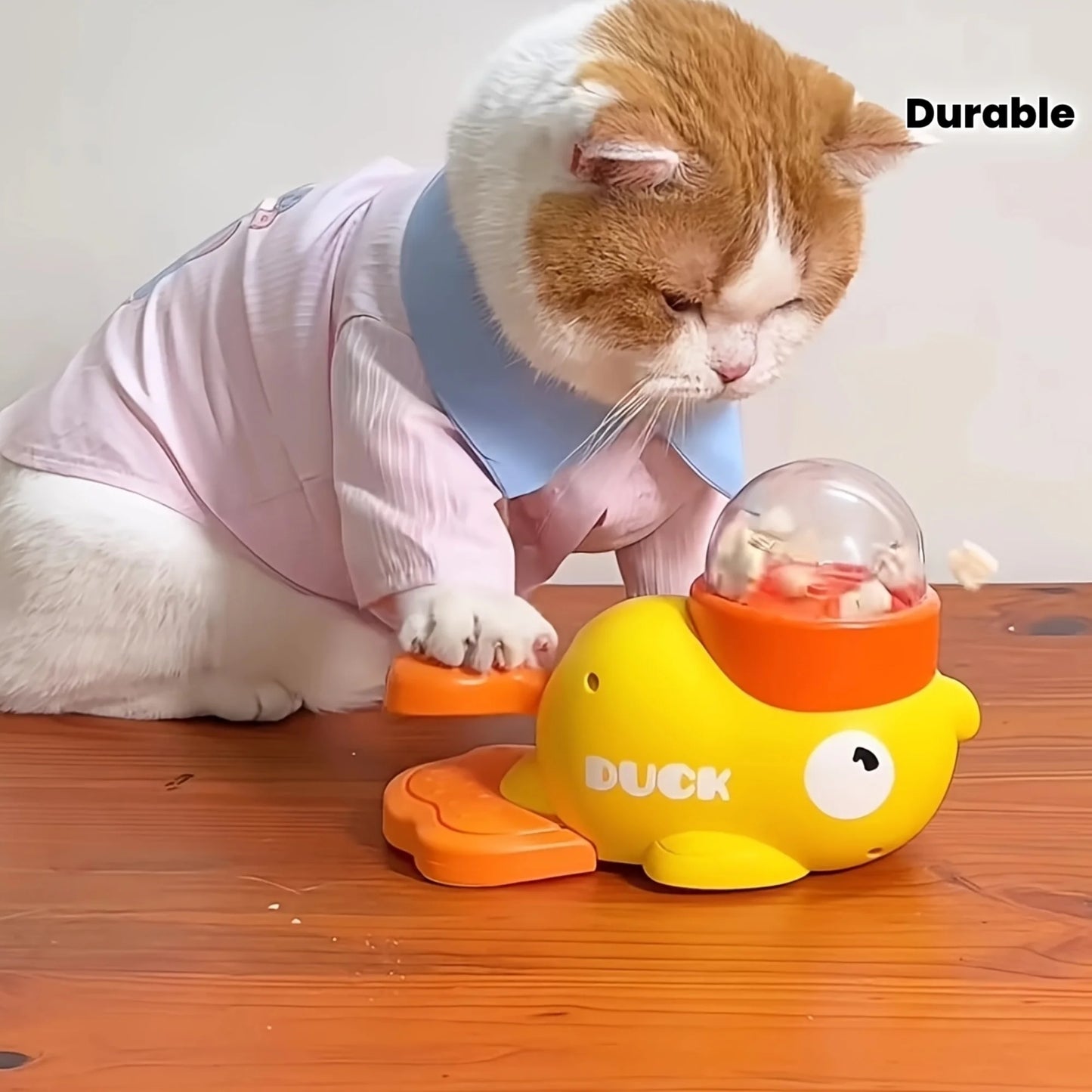 Interactive Cat Feeder Toy, Interactive Cat Toy - No Battery Needed, Manual Press Food Dispenser for All Cats, Duck Design