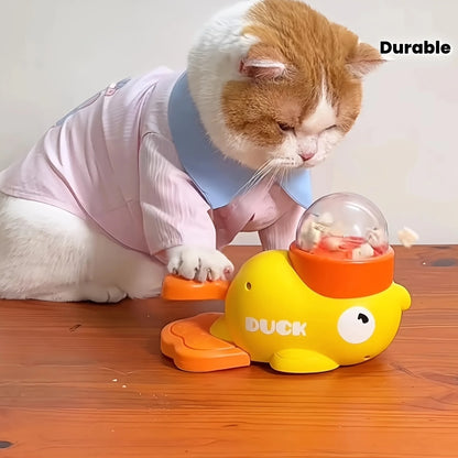 Interactive Cat Feeder Toy, Interactive Cat Toy - No Battery Needed, Manual Press Food Dispenser for All Cats, Duck Design