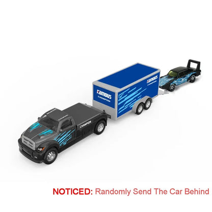 Scale 1:64 Container Alloy Trailer Model Toy Car Diecast Metal Movable Joint Pull Back Rescue Engineering Vehicles Gifts for Kid