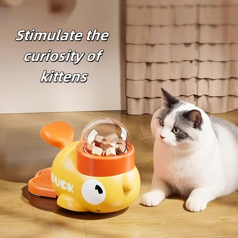 Interactive Cat Feeder Toy, Interactive Cat Toy - No Battery Needed, Manual Press Food Dispenser for All Cats, Duck Design