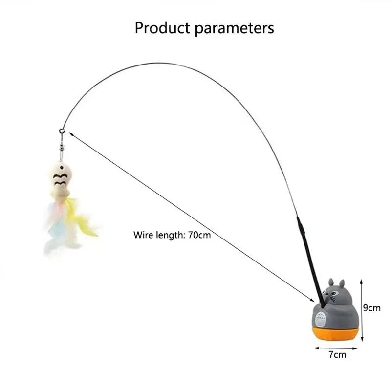 Rotating Cat Teaser Wand Steel Wire Cute Cat Toy With Bell Fish Interactive Bite Resistant Durable Self Amusing Pet Toy For Cats