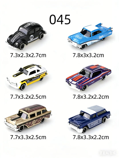 (Boxed) 1/64 Antique/Retro Style Mini Diecast Car Set, 6 Pieces, Die Cast Metal, Boy's Toy, Sliding Model, No Pullback.