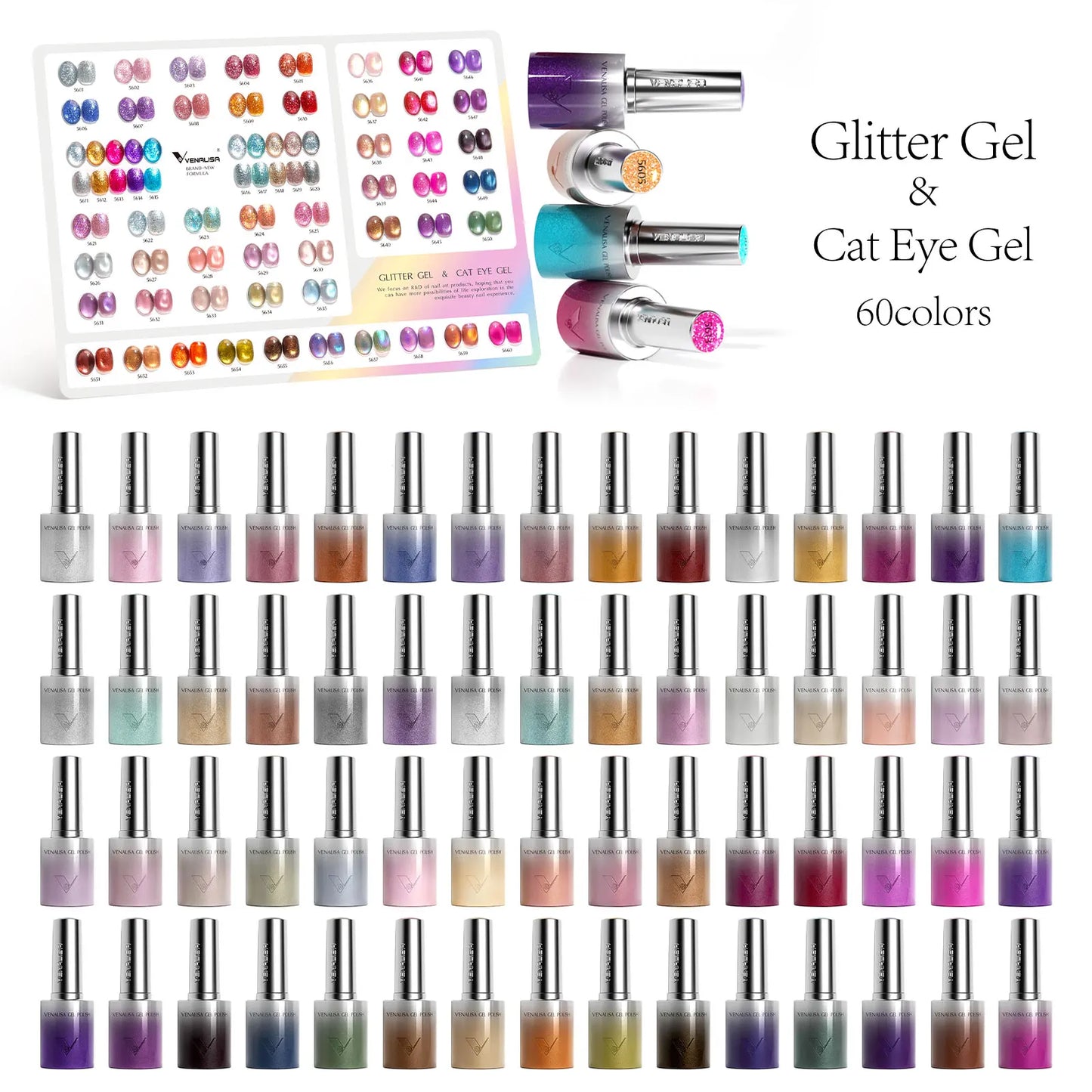 1pc Venalisa 10ml Nail Gel Polish Kit with Soft Texture Round Brush Hema/TPO Free Soak off Sparkle Cat Eye Lacquer Color Palett