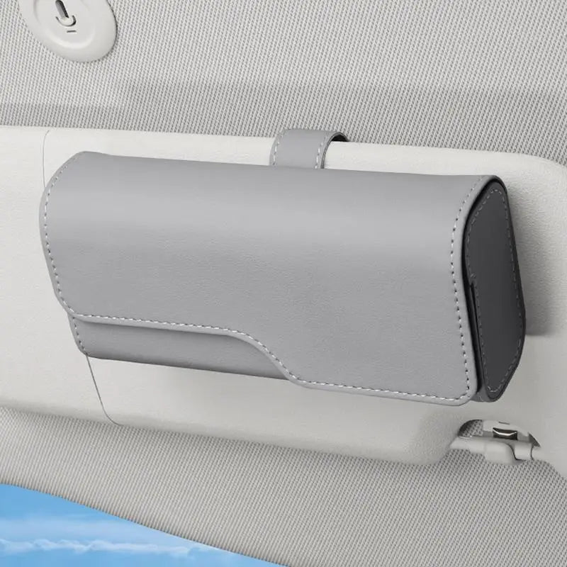 （Summer4）Sunglass Holder For Car Visor, Leather Auto Eyeglasses Sun Visor Organizer Case With Hidden Magnetic Closure