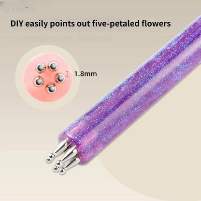 5-Petal Dotting Tool Flower Creator DIY Nail Art 1.8mm Fine Tip Rhinestone Pickers Glitter Handle Manicure Nail Tools Brushes
