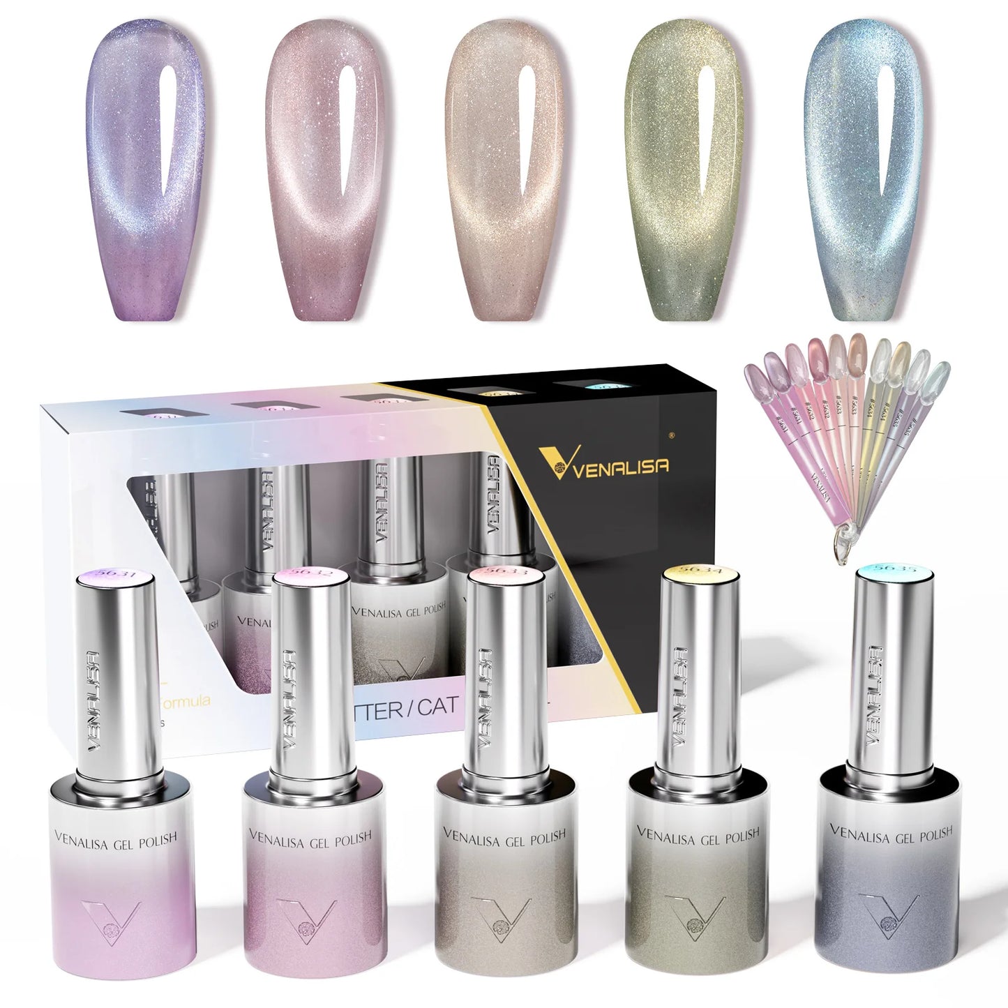 1pc Venalisa 10ml Nail Gel Polish Kit with Soft Texture Round Brush Hema/TPO Free Soak off Sparkle Cat Eye Lacquer Color Palett