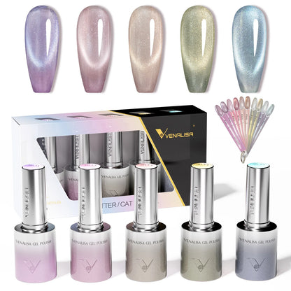 1pc Venalisa 10ml Nail Gel Polish Kit with Soft Texture Round Brush Hema/TPO Free Soak off Sparkle Cat Eye Lacquer Color Palett