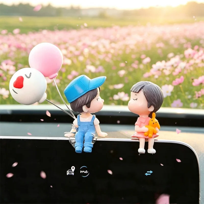 Cute Cartoon Couples Car Decoration Accessories Romantic Figurines Balloon Ornament Auto Interior Dashboard Accessories Gifts