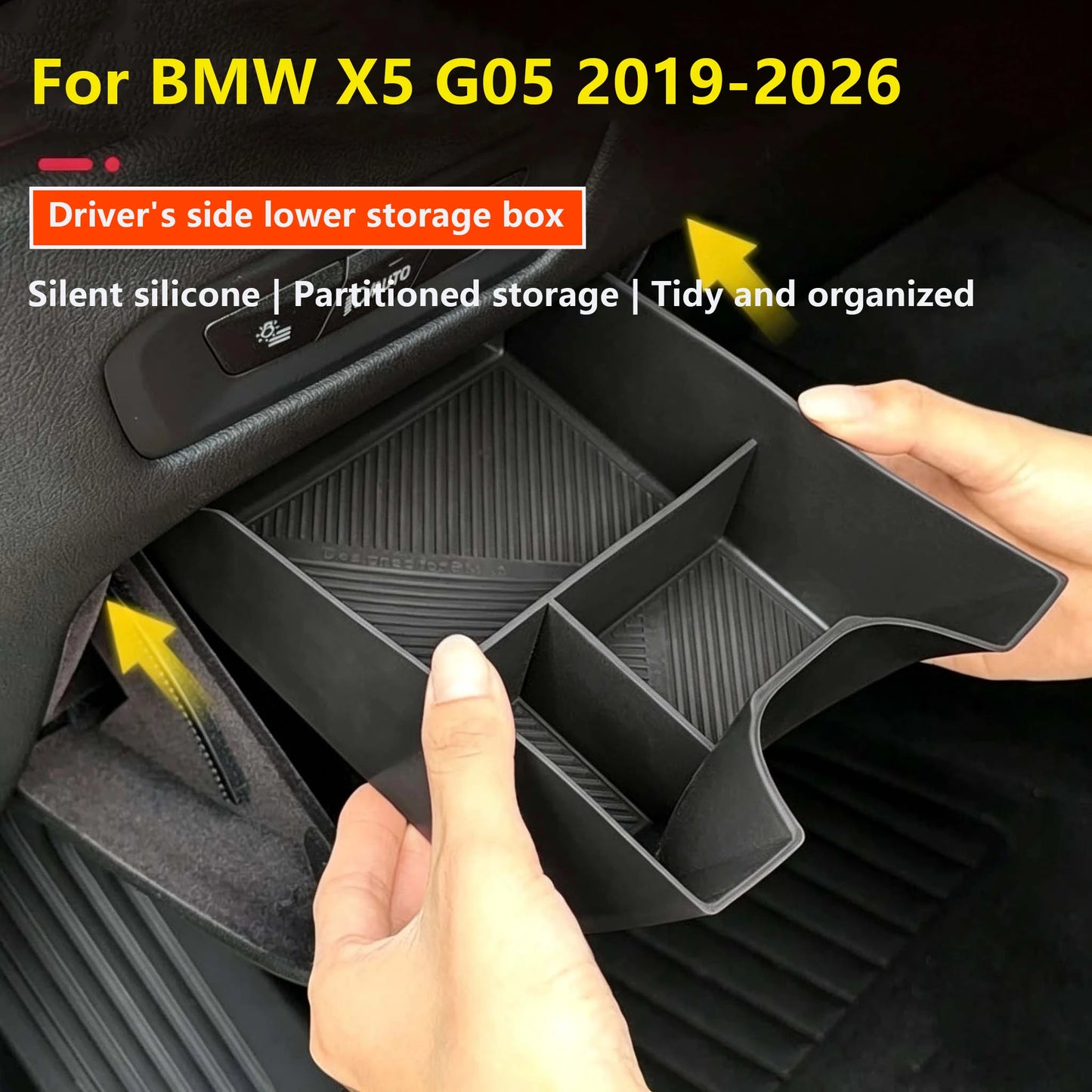 Car Under Driver Storage Box Silicone Driver Storage Box Organizer Tray For BMW X5 G05 2019-2026 Interior Accessories