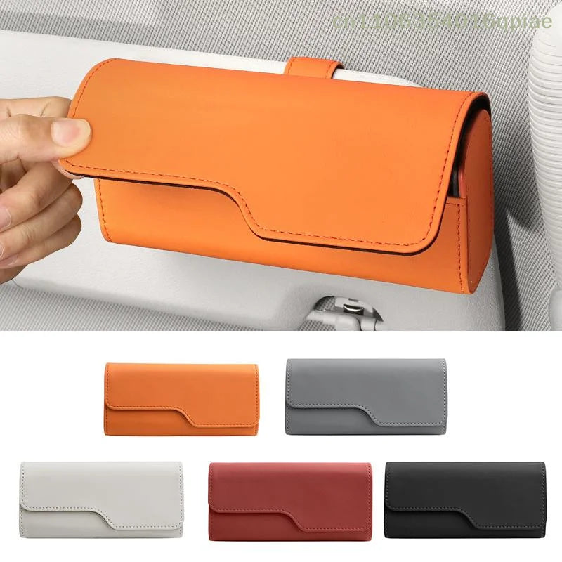 （Summer4）Sunglass Holder For Car Visor, Leather Auto Eyeglasses Sun Visor Organizer Case With Hidden Magnetic Closure