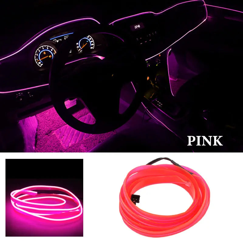 1M/2M/3M/5M Car Interior Led Decorative Lamp EL Wiring Neon Strip For Auto DIY Flexible Ambient Light Party Atmosphere Diode USB