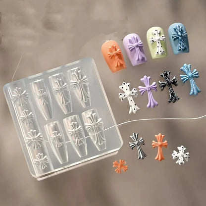 Nail Mold Cross 3D Carving Silicone Template Diy Manicure Decor Tools